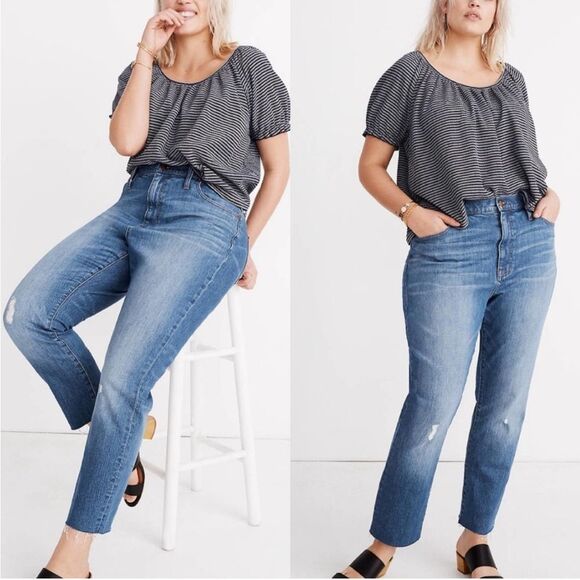 Madewell- The High-Rise Slim Crop Boyjean Distressed Frayed Hem- Size 30 - Picture 1 of 11